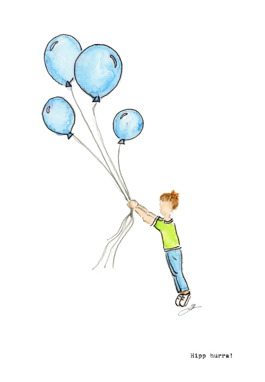 "Ballong-kolleksjonen" gutt  flyr med ballonger