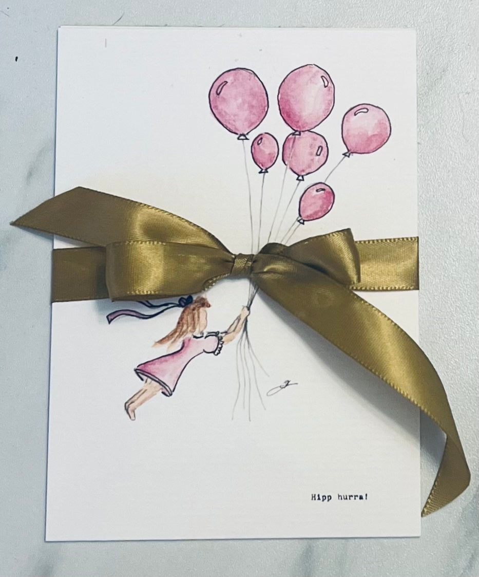 Tilbud! Barnebursdager står for dør .Med disse søte illustrasjonene har du alltid et kort for hånden.  "Ballong-kolleksjonen", pakke med 5stk. eller 10stk.